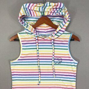 Ivory Ella Swim Cover Up Girls Small Rainbow Striped Tank Top Dress Hoodie Beach